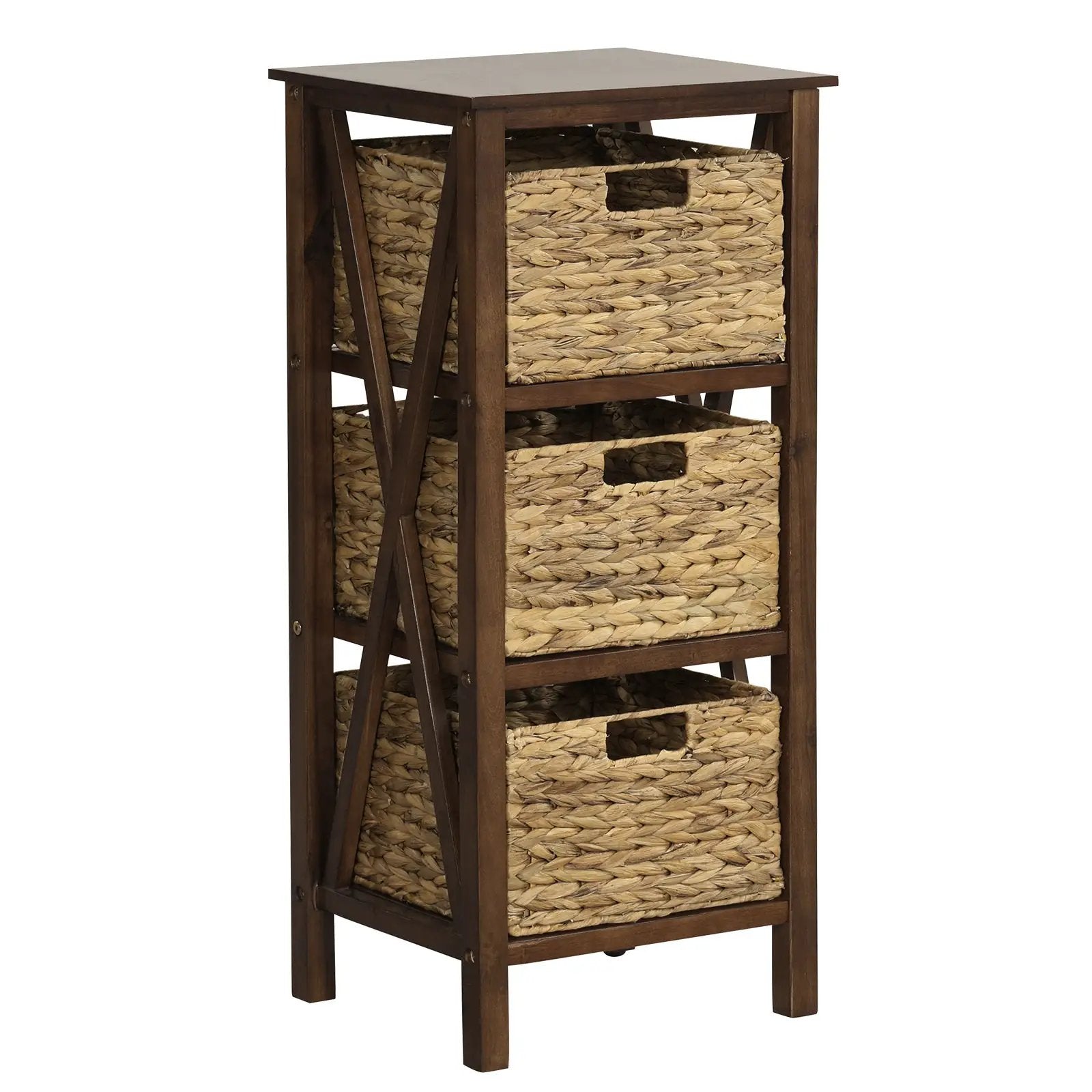 3/4-Tier Nightstand with 2 Seagrass Baskets Narrow X-Design-3 by DirectDeals