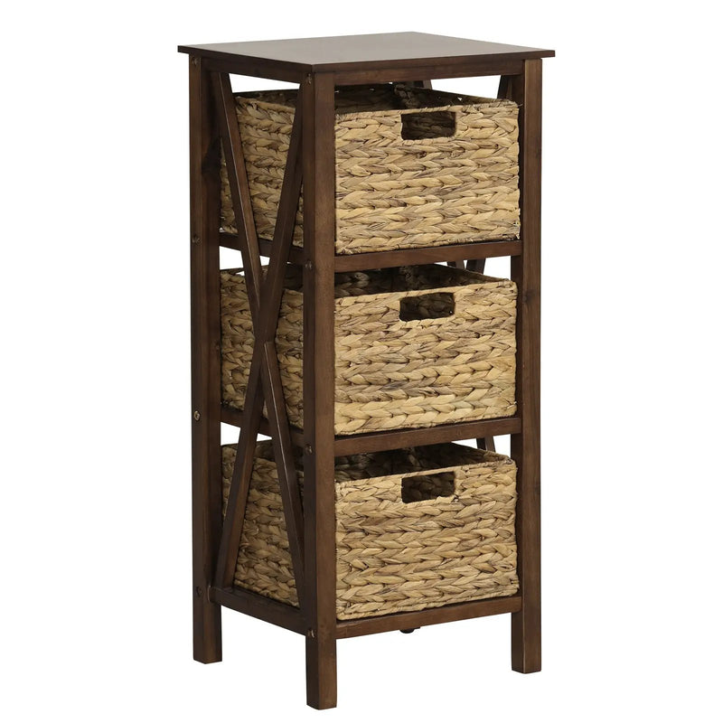 3/4-Tier Nightstand with 2 Seagrass Baskets Narrow X-Design-3 by DirectDeals