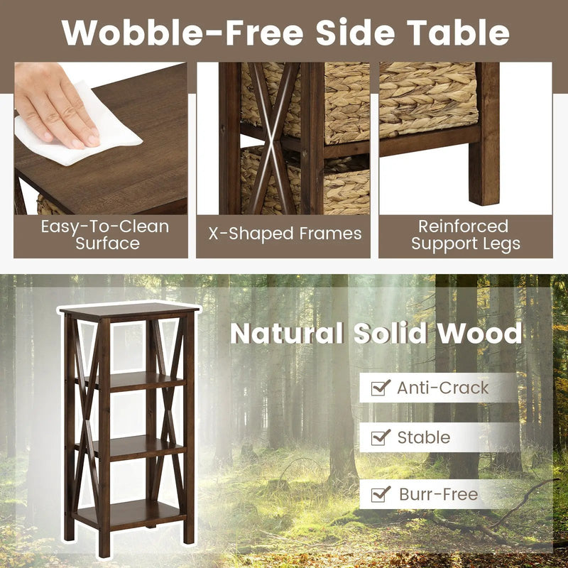 3/4-Tier Nightstand with 2 Seagrass Baskets Narrow X-Design-3 by DirectDeals