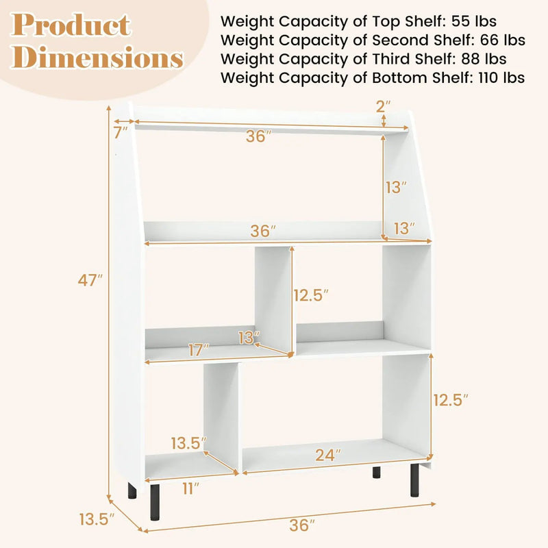 4-Tier Open Bookcase with Anti-Tipping Kits - White by DirectDeals