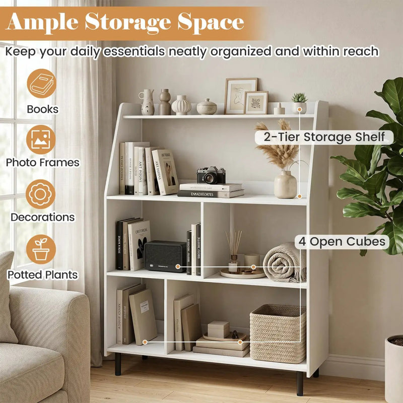 4-Tier Open Bookcase with Anti-Tipping Kits - White by DirectDeals