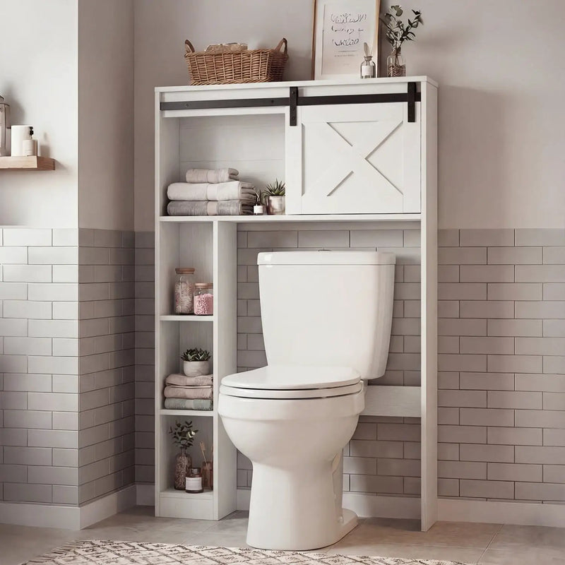 4-Tier Over The Toilet Storage Cabinet with Sliding Barn Door and Storage Shelves by DirectDeals