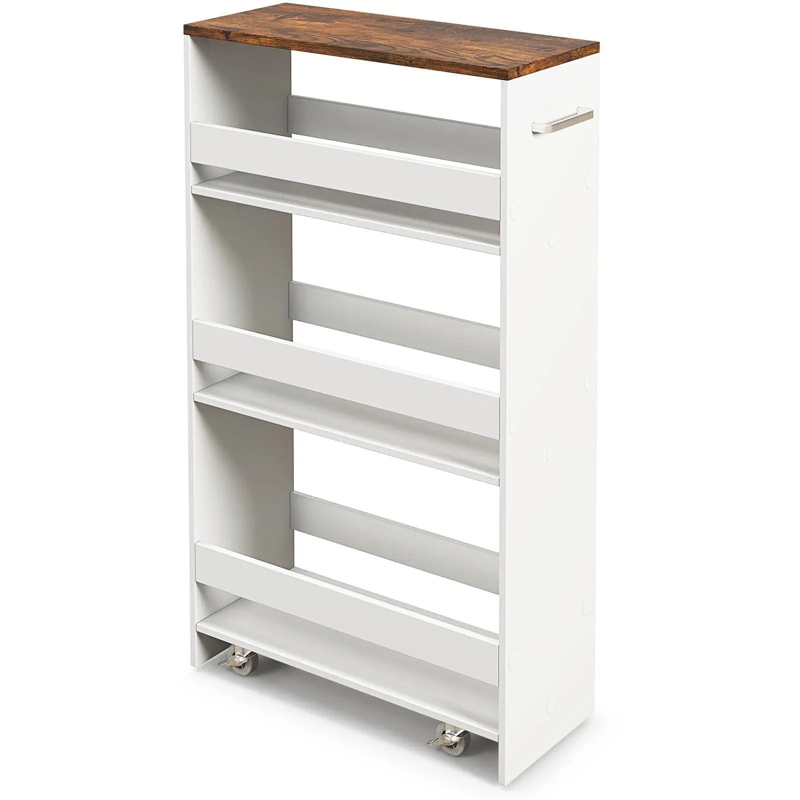 4-Tier Rolling Storage Cart Slim Kitchen Cart on Wheels with Open Shelves and Handle by DirectDeals