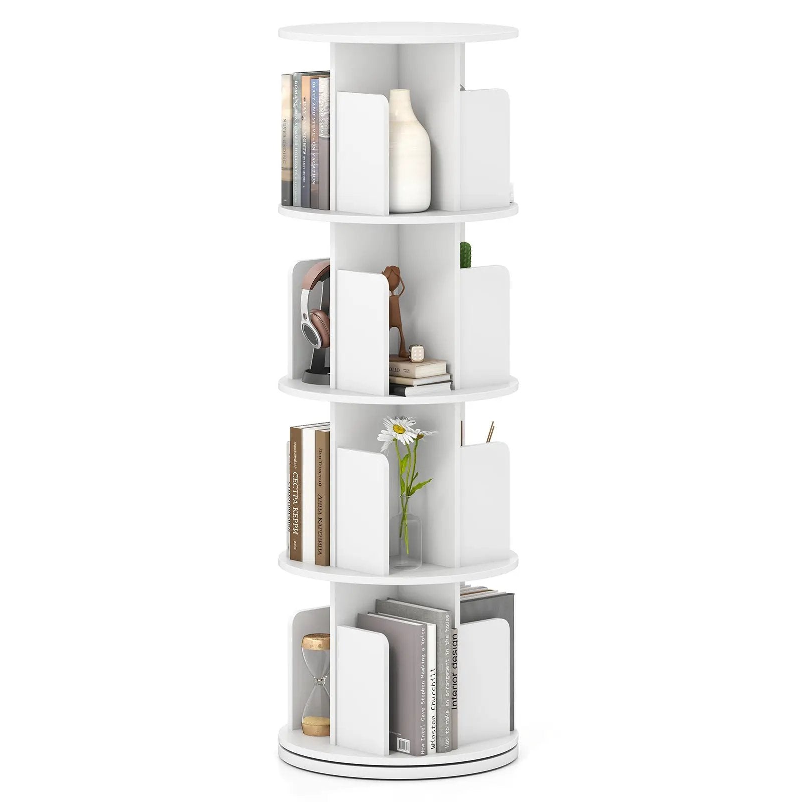 4-Tier Rotating Bookshelf 360¬∞ Display Rack with Dividers and Anti-falling Baffles by DirectDeals
