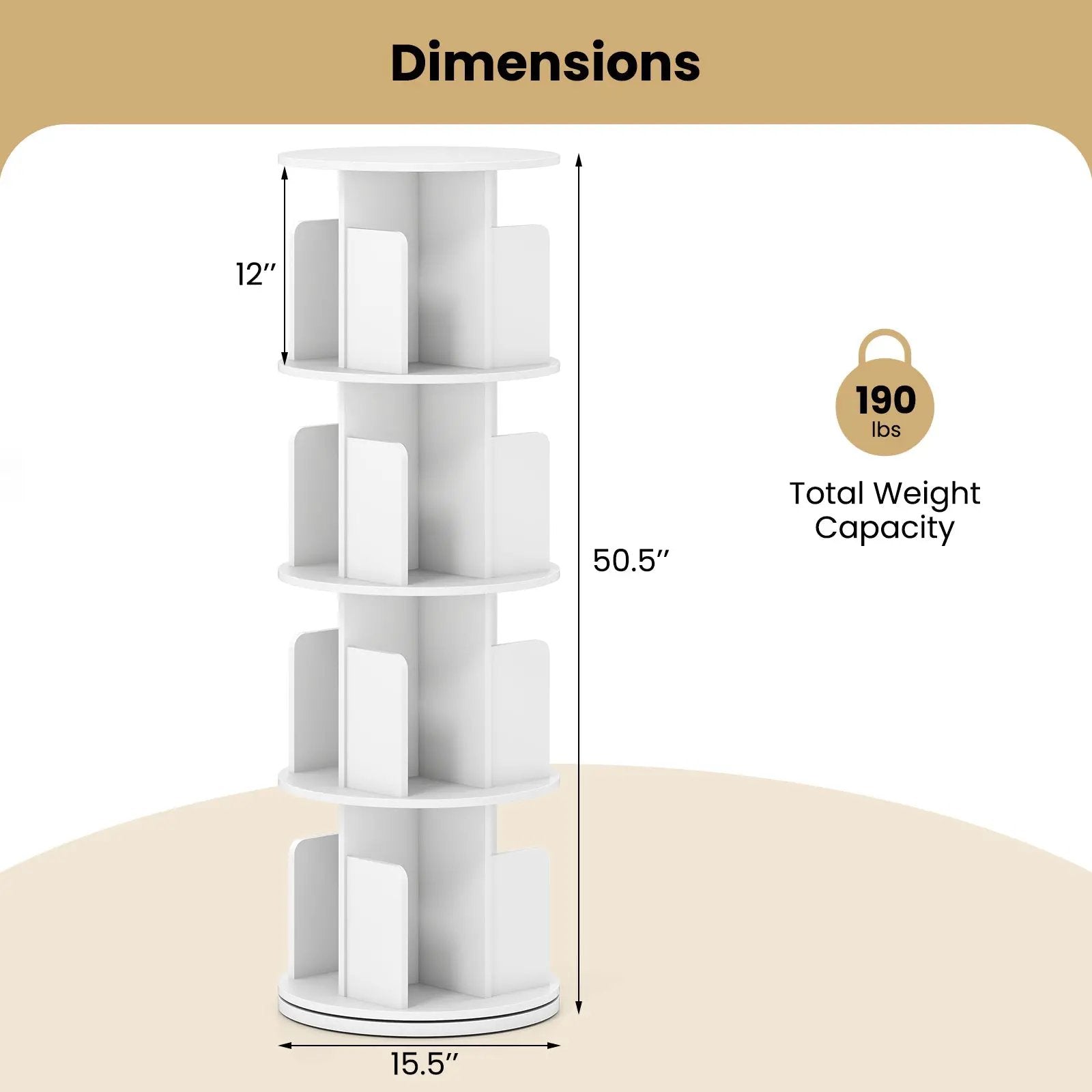 4-Tier Rotating Bookshelf 360¬∞ Display Rack with Dividers and Anti-falling Baffles by DirectDeals