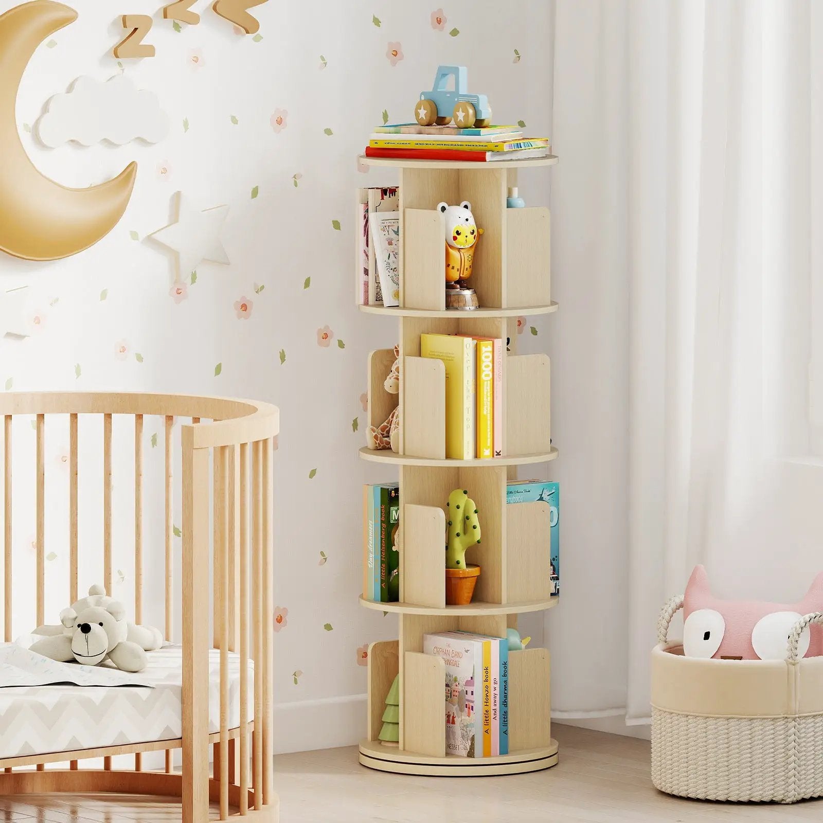 4-Tier Rotating Bookshelf 360¬∞ Display Rack with Dividers and Anti-falling Baffles by DirectDeals