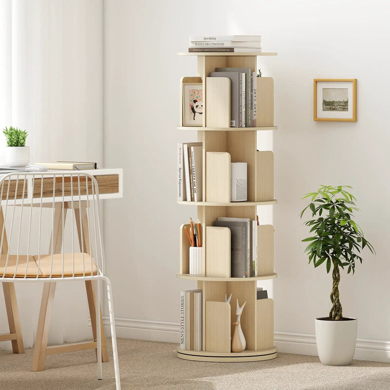 4-Tier Rotating Bookshelf 360¬∞ Display Rack with Dividers and Anti-falling Baffles by DirectDeals