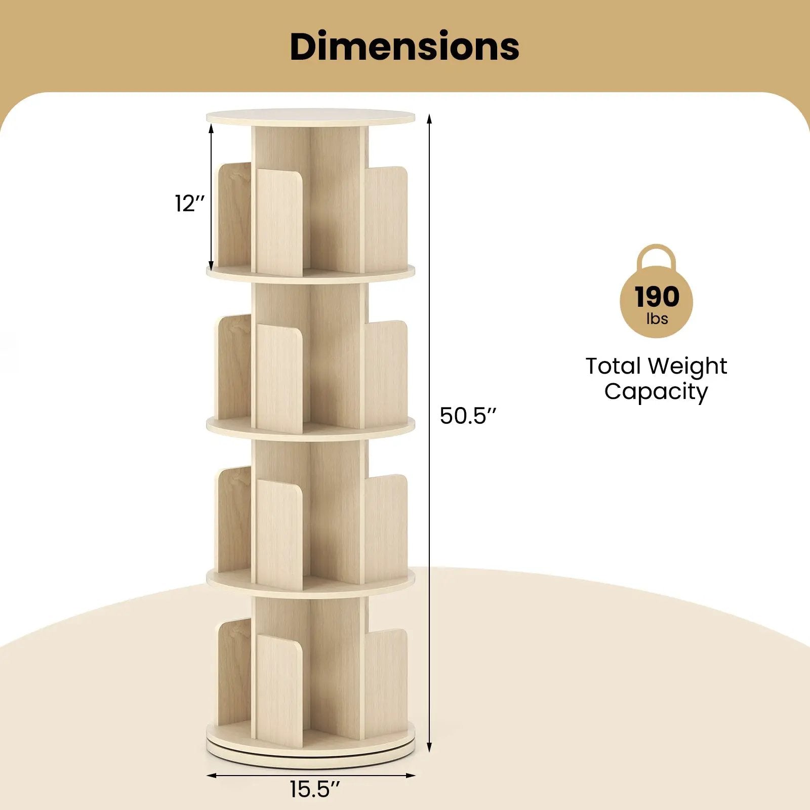 4-Tier Rotating Bookshelf 360¬∞ Display Rack with Dividers and Anti-falling Baffles by DirectDeals