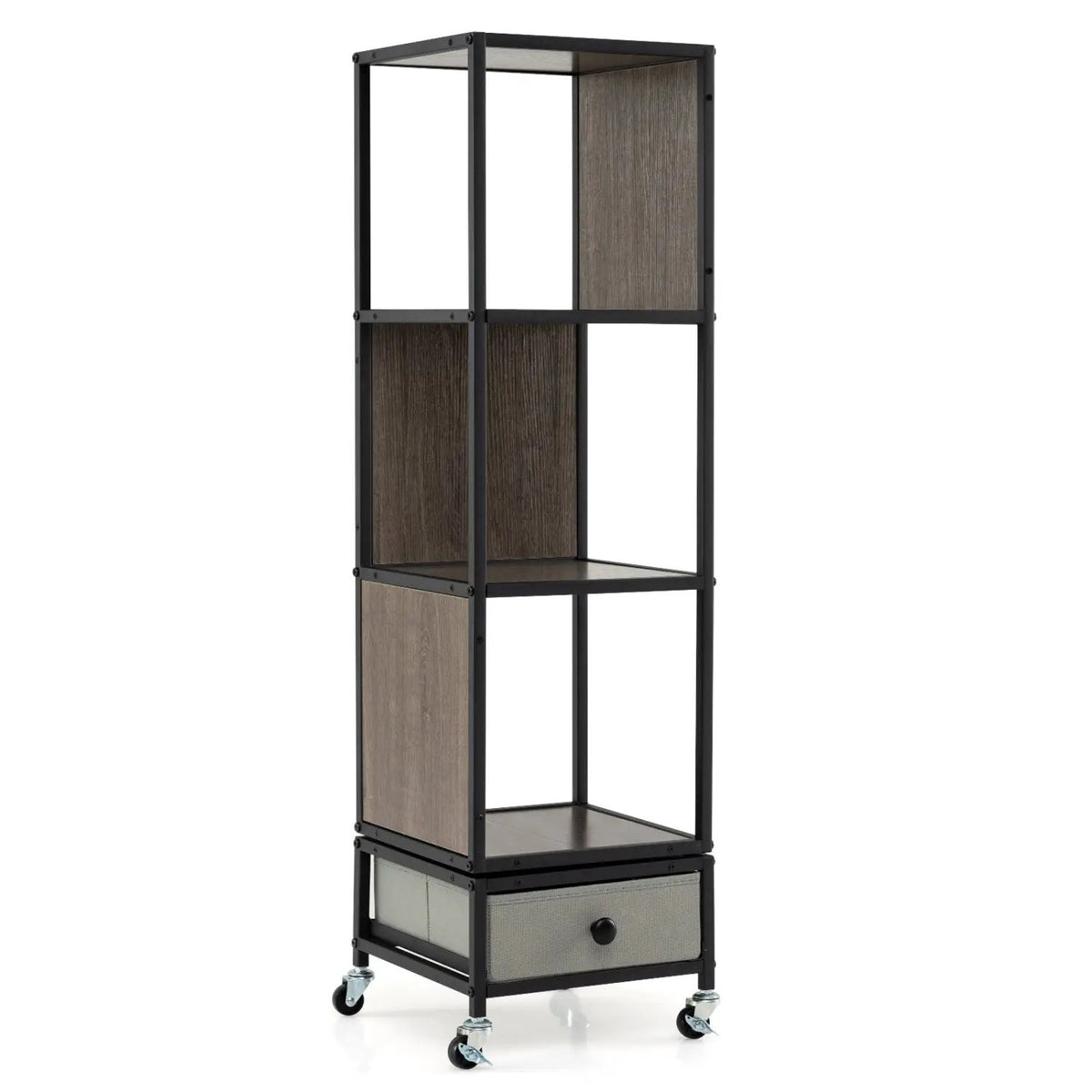4-Tier Rotating Bookshelf on Wheels with Removable Drawer, photo 12 of 16
