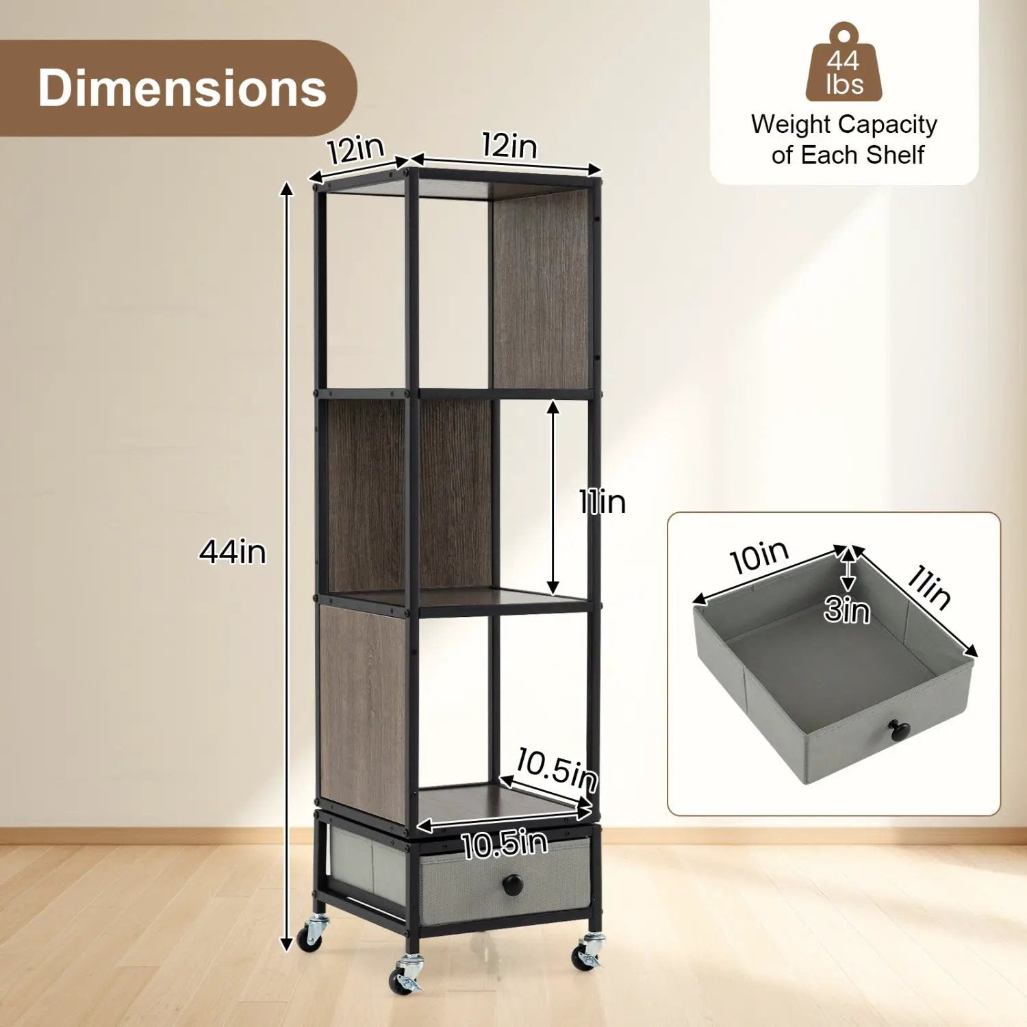 4-Tier Rotating Bookshelf on Wheels with Removable Drawer by DirectDeals