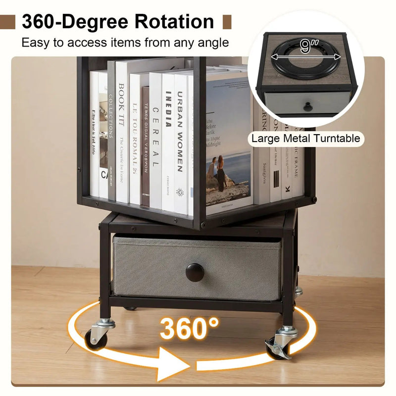 4-Tier Rotating Bookshelf on Wheels with Removable Drawer by DirectDeals