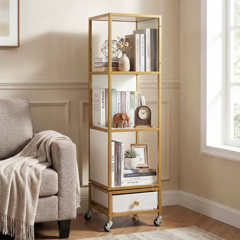 4-Tier Rotating Bookshelf on Wheels with Removable Drawer by DirectDeals