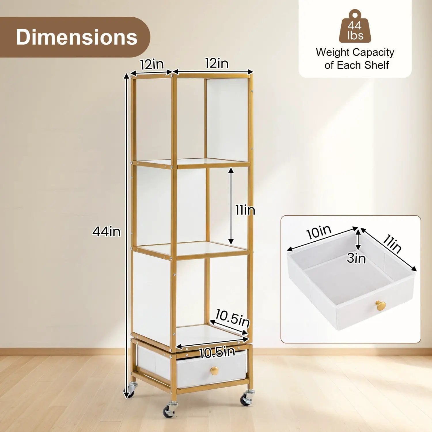 4-Tier Rotating Bookshelf on Wheels with Removable Drawer by DirectDeals