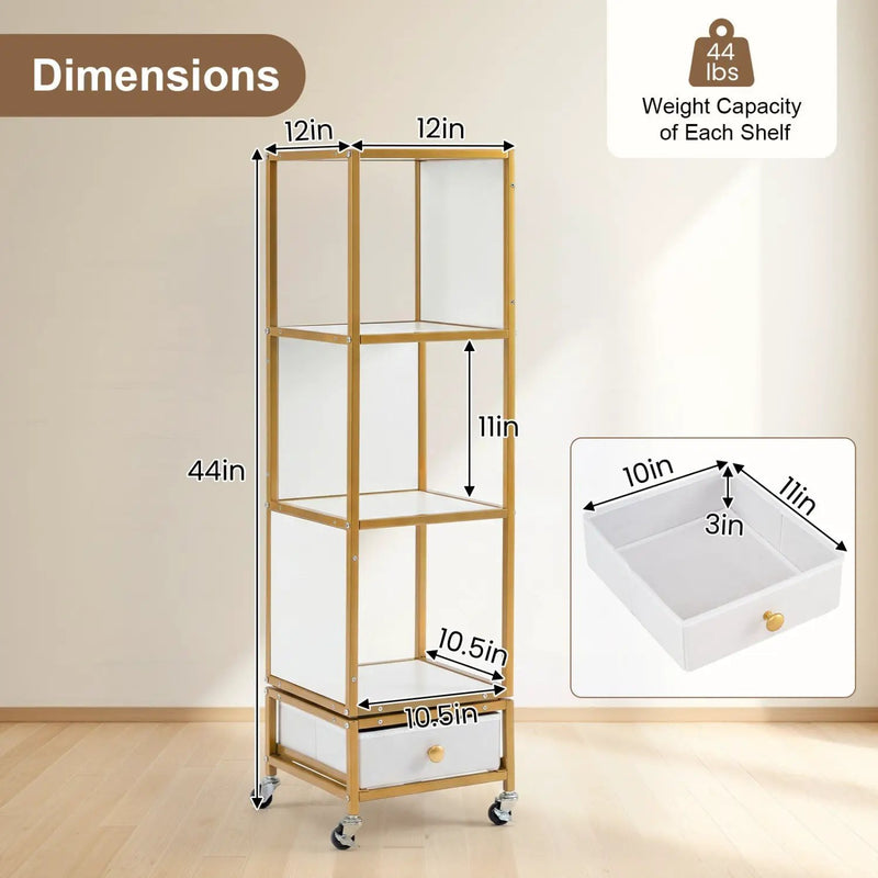4-Tier Rotating Bookshelf on Wheels with Removable Drawer by DirectDeals