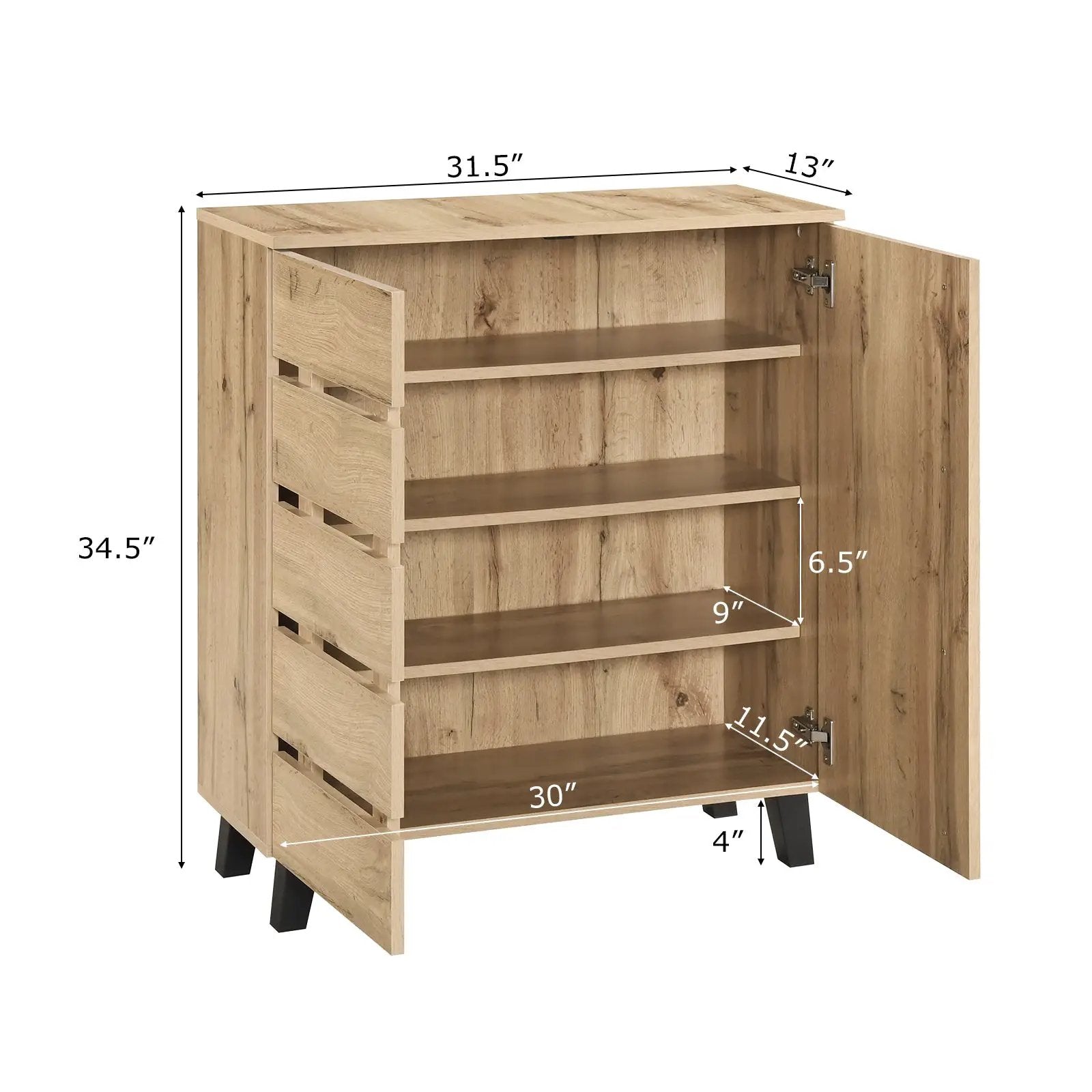 4-Tier Shoe Cabinet 2-Door Storage Organizer with Louvered Door-Natural by DirectDeals