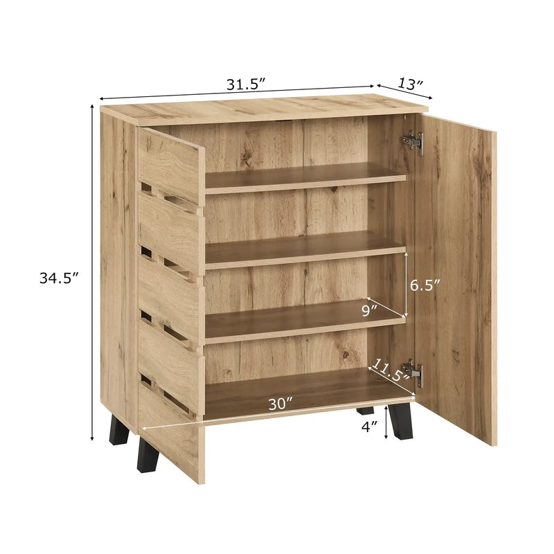 4-Tier Shoe Cabinet 2-Door Storage Organizer with Louvered Door-Natural by DirectDeals