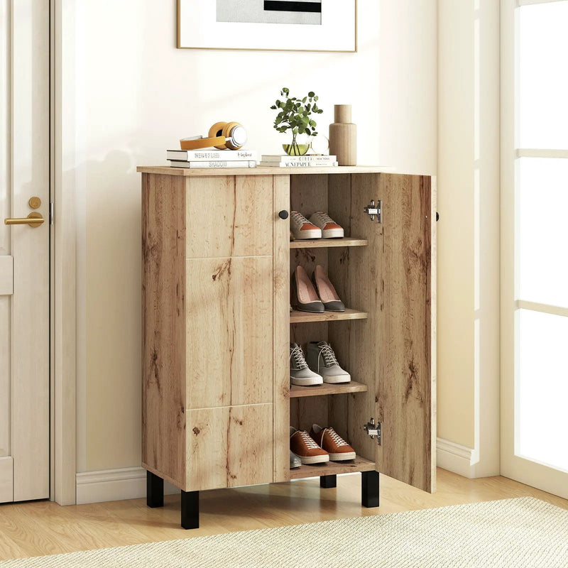 4-Tier Shoe Organizer with Removable Shelves and 2 Doors-Natural by DirectDeals