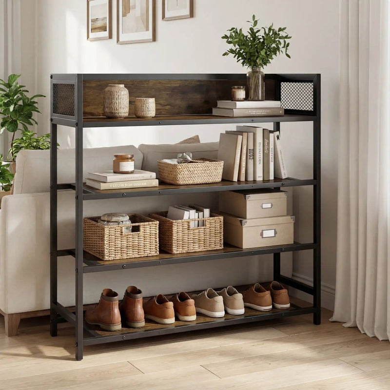 4-Tier Shoe Rack Industrial Shoe Organizer with Heavy Duty Metal Frame by DirectDeals