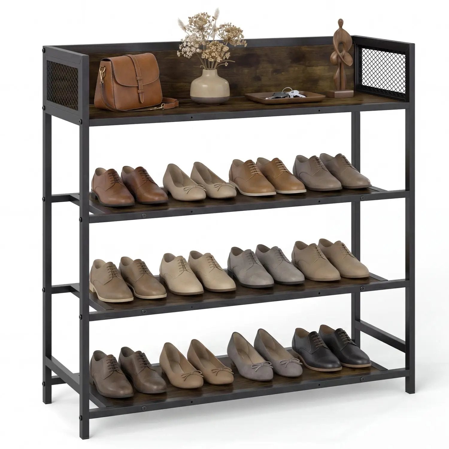 4-Tier Shoe Rack Industrial Shoe Organizer with Heavy Duty Metal Frame by DirectDeals