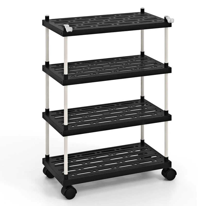 4-Tier Kitchen Slim Storage Cart with Lockable Wheels-Black by DirectDeals
