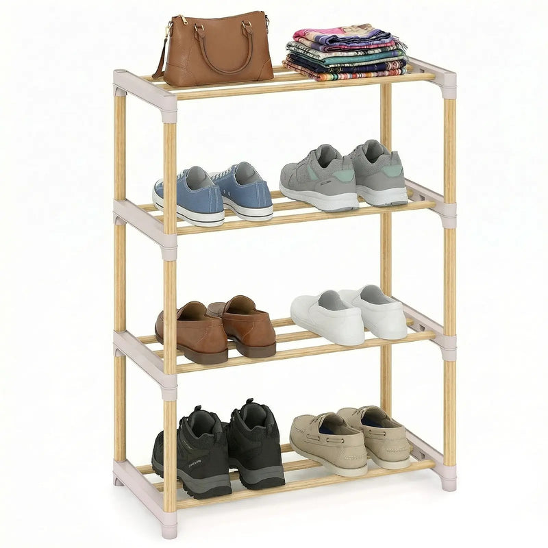 4-Tier Solid Wood Shoe Rack with Slatted Open Shelves-Gray by DirectDeals