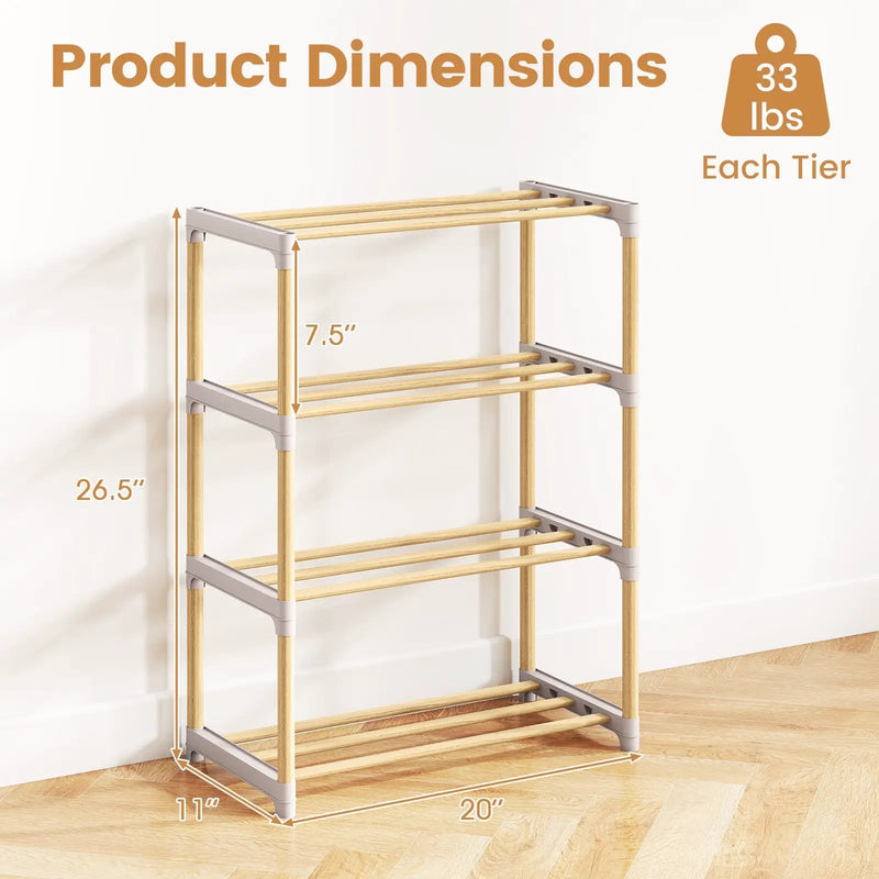 4-Tier Solid Wood Shoe Rack with Slatted Open Shelves-Gray by DirectDeals