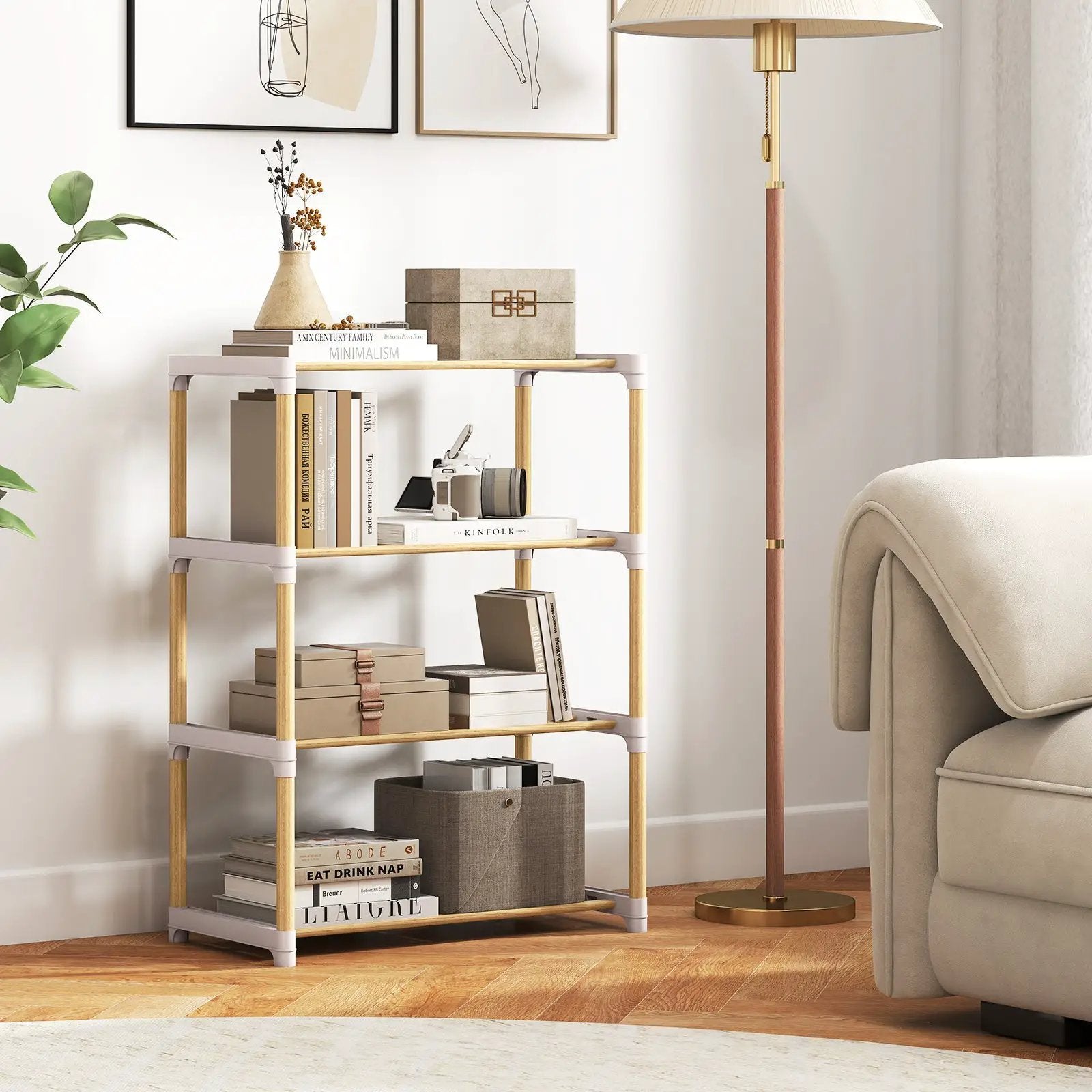 4-Tier Solid Wood Shoe Rack with Slatted Open Shelves-Gray by DirectDeals
