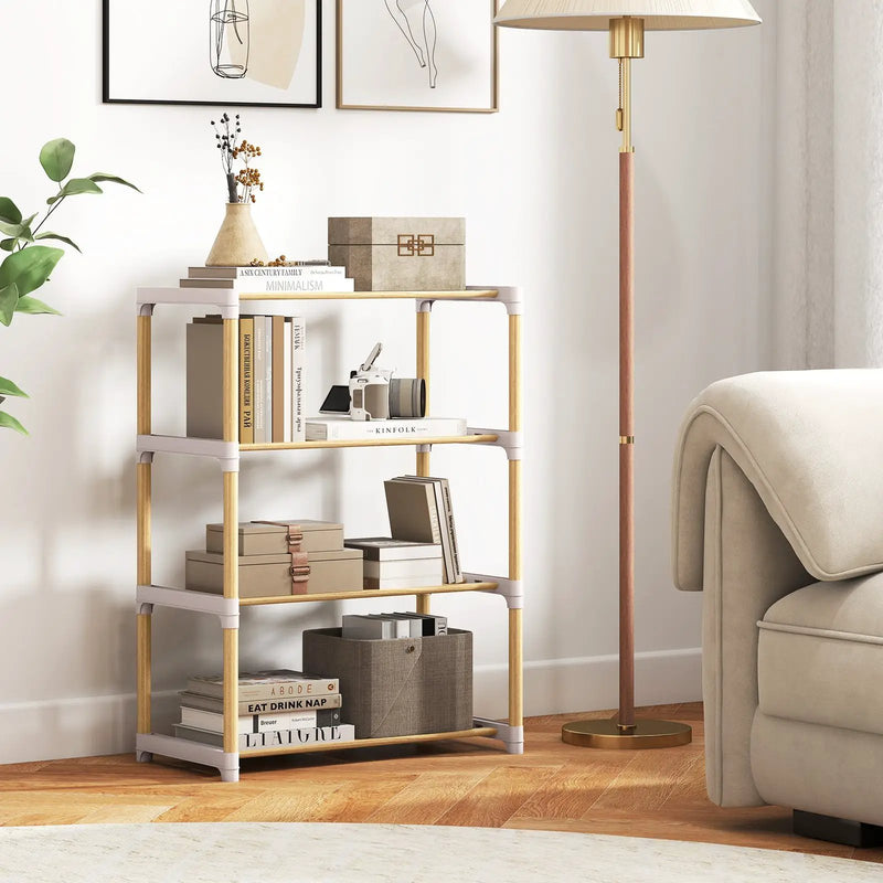 4-Tier Solid Wood Shoe Rack with Slatted Open Shelves-Gray by DirectDeals