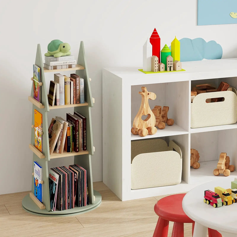 4 Tier Tree Shape Kids Rotating Bookshelf 360¬∞ Display Rack Storage Organizer-Green by DirectDeals