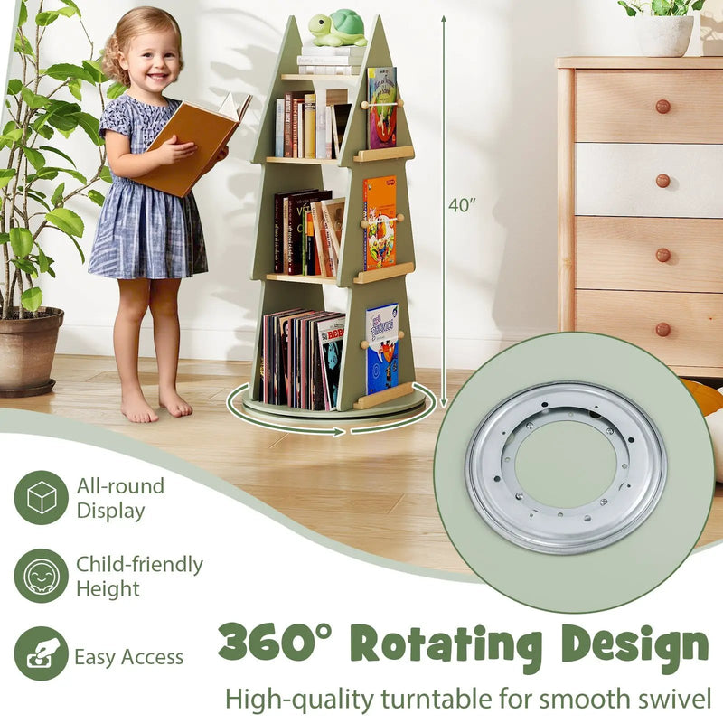 4 Tier Tree Shape Kids Rotating Bookshelf 360¬∞ Display Rack Storage Organizer-Green by DirectDeals