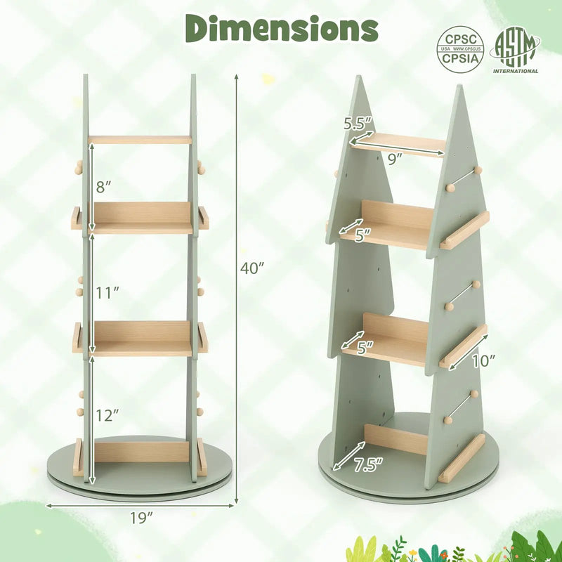 4 Tier Tree Shape Kids Rotating Bookshelf 360¬∞ Display Rack Storage Organizer-Green by DirectDeals