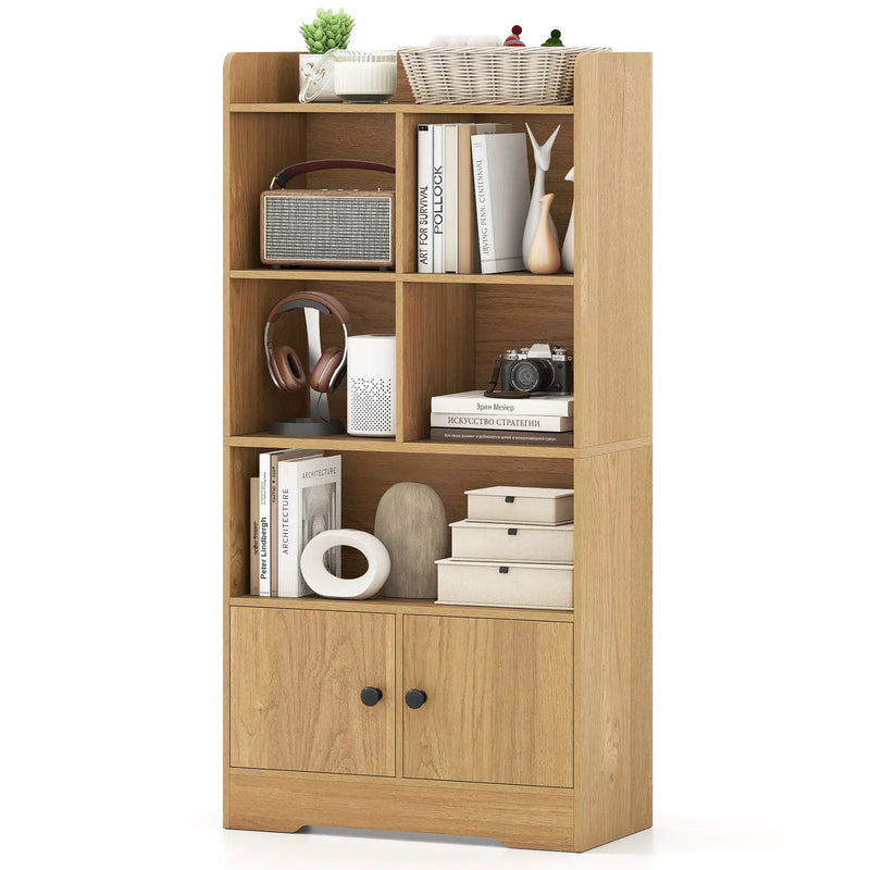 4 Tiers Bookshelf with 4 Cubes Display Shelf and 2 Doors by DirectDeals