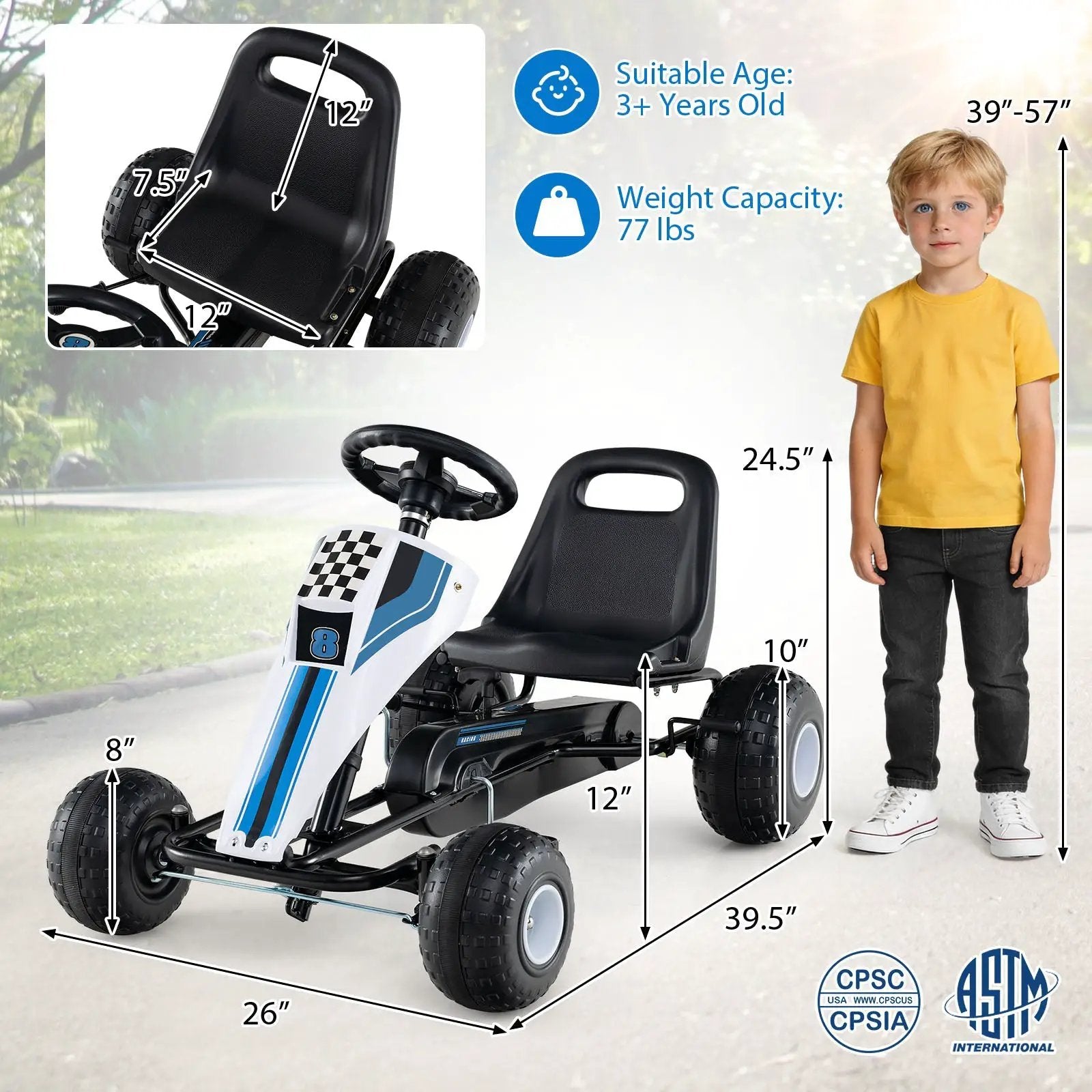 4-Wheel Ride On Toy Pedal Go Kart for Kids with Steering Wheel and Safe Handbrake by DirectDeals