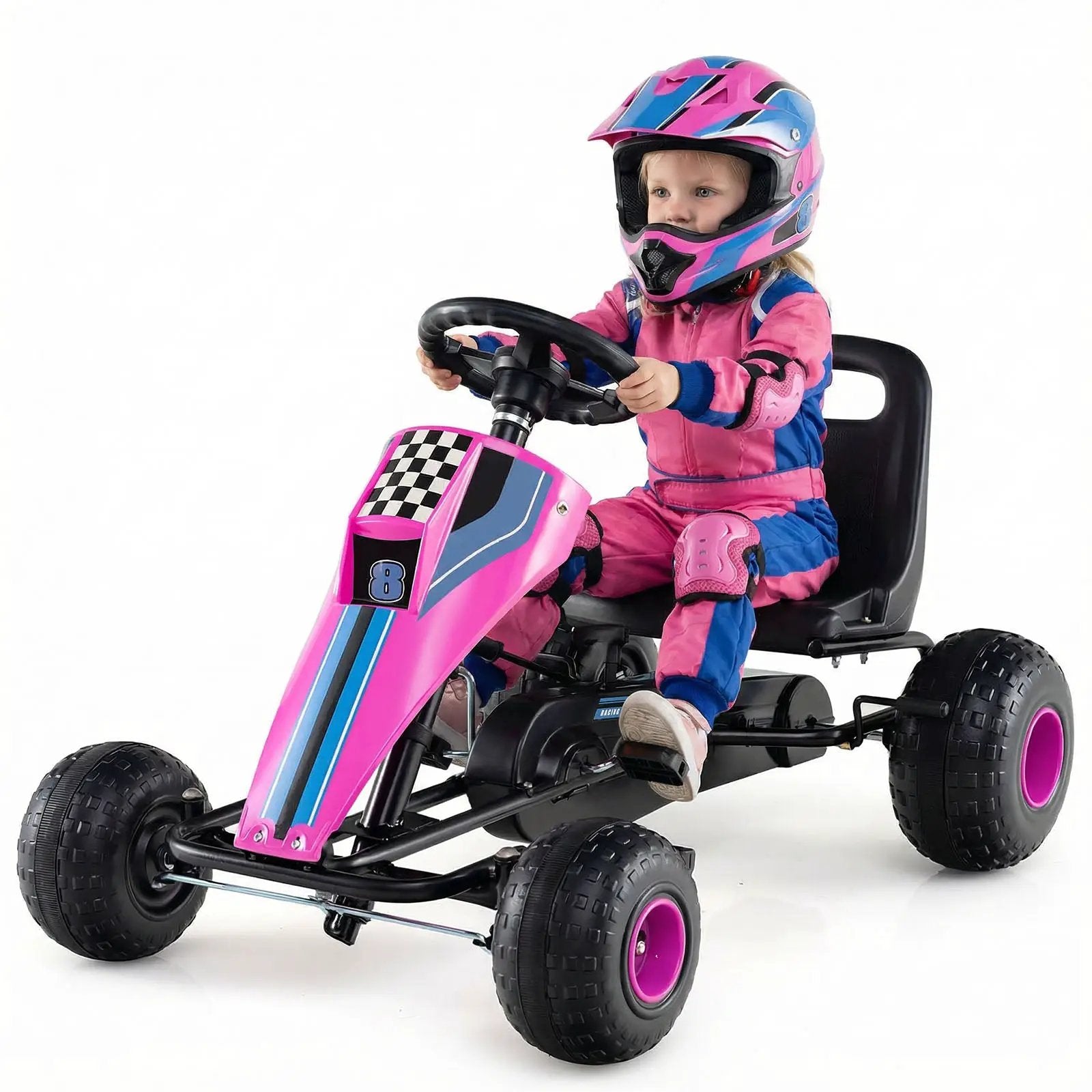 4-Wheel Ride On Toy Pedal Go Kart for Kids with Steering Wheel and Safe Handbrake by DirectDeals
