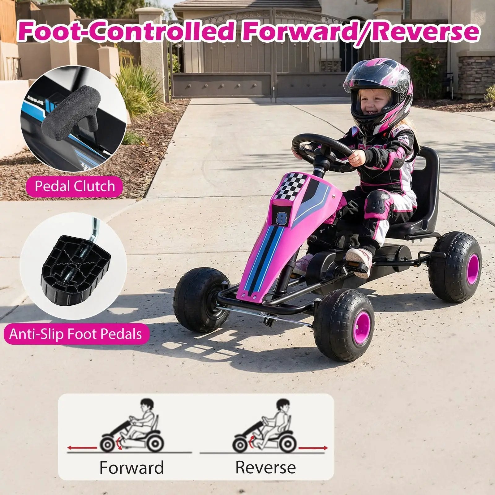 4-Wheel Ride On Toy Pedal Go Kart for Kids with Steering Wheel and Safe Handbrake by DirectDeals