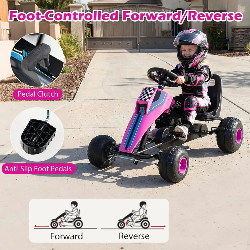 4-Wheel Ride On Toy Pedal Go Kart for Kids with Steering Wheel and Safe Handbrake by DirectDeals