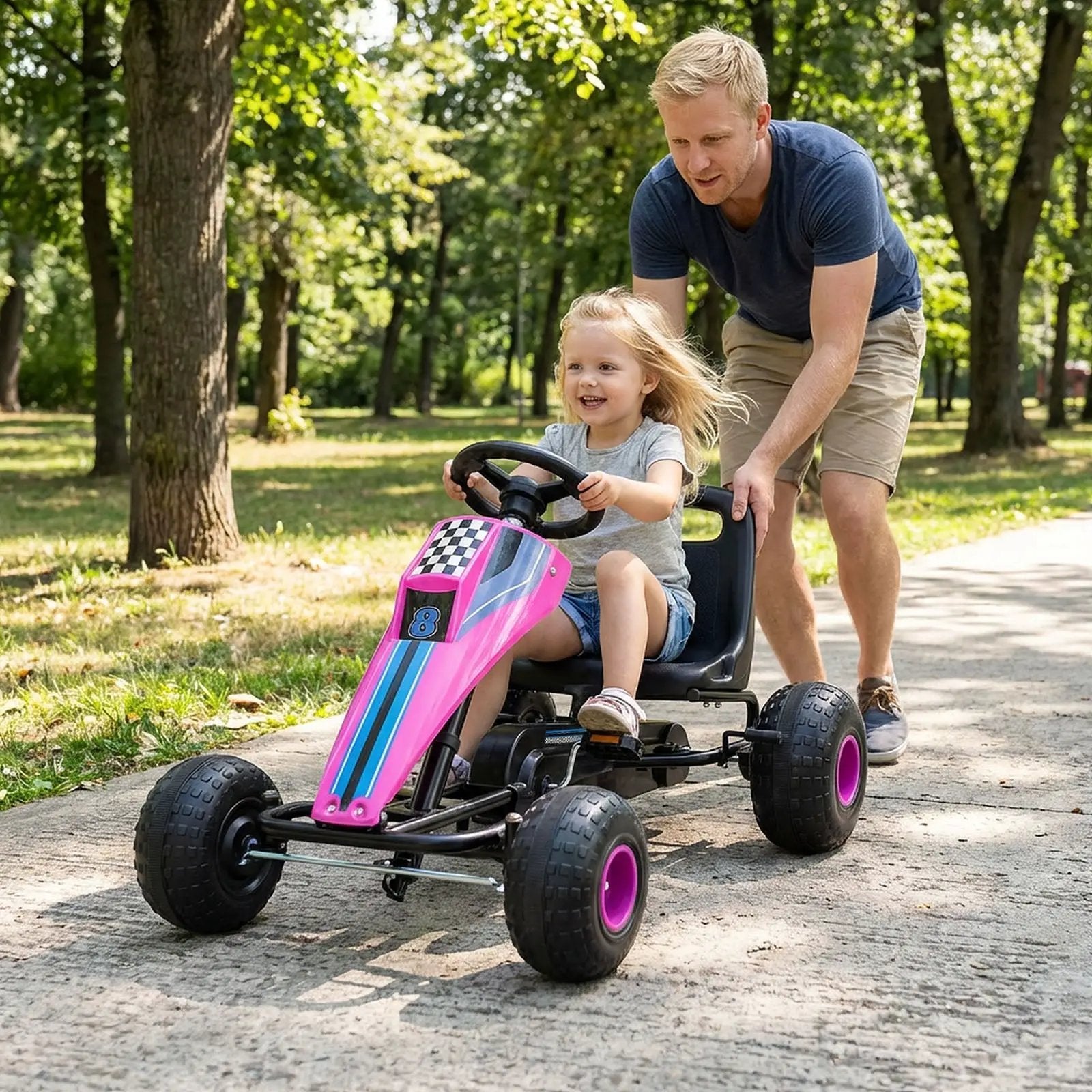 4-Wheel Ride On Toy Pedal Go Kart for Kids with Steering Wheel and Safe Handbrake by DirectDeals