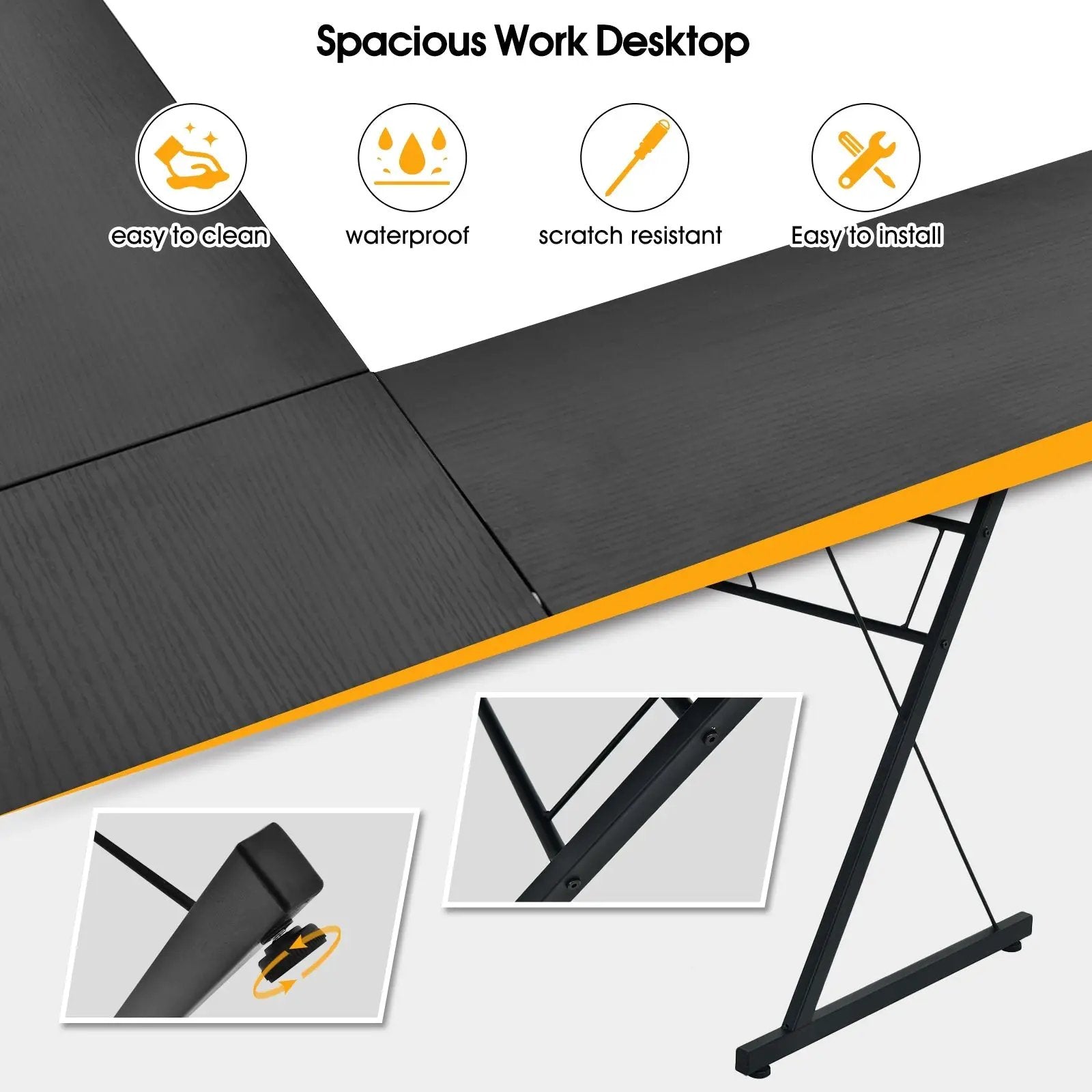 59 Inches L-Shaped Corner Desk Computer Table for Home Office Study Workstation by DirectDeals