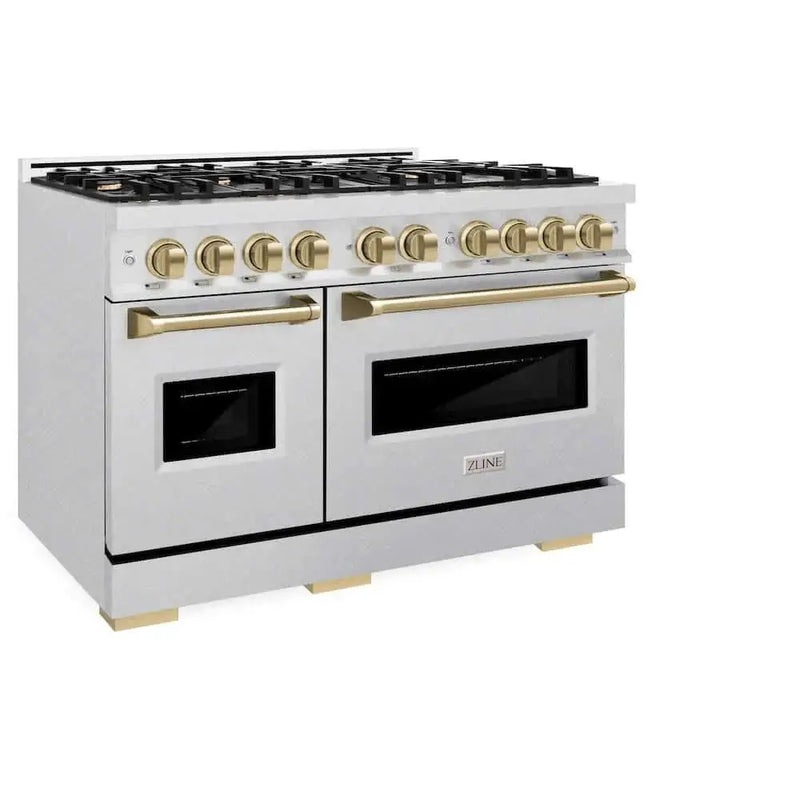 ZLINE 48" Dual Fuel Range, Gas Cooktop, Electric Convection Oven DuraSnow® Stainless Steel, Champagne Bronze CDRSZ-48-CB by Farmhouse Kitchen and Bath