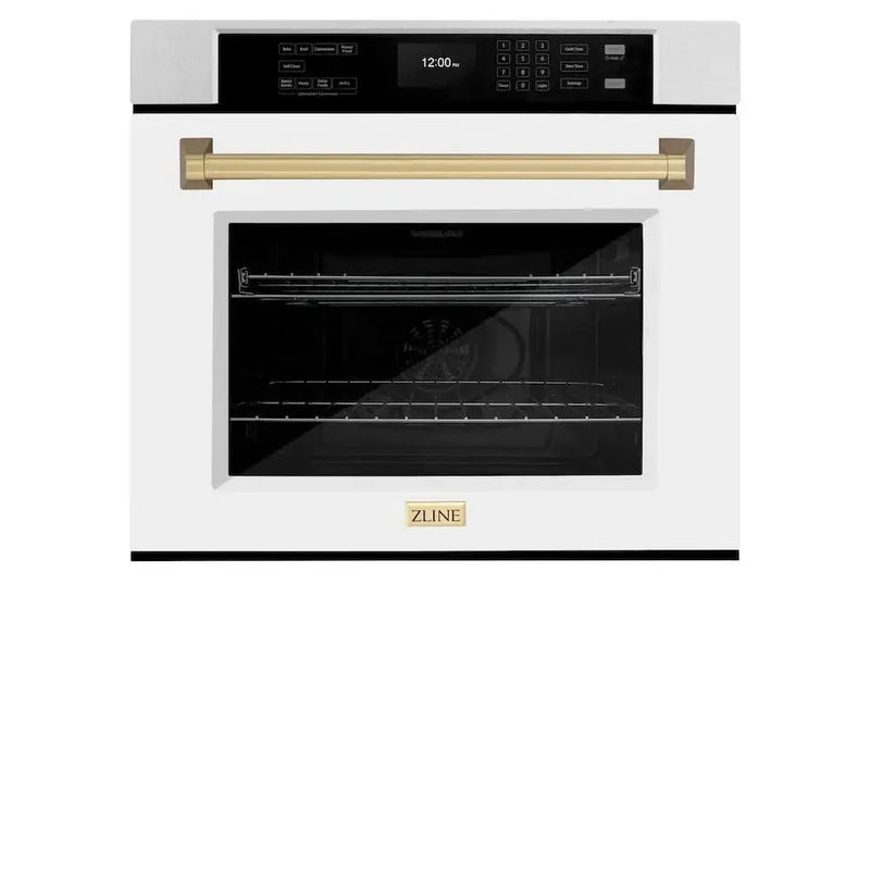ZLINE 30"Professional True Convection Single Wall Oven, Air Fry, Self Clean, DuraSnow® White Matte, Champagne Bronze WASSZ-WM-30-CB by Farmhouse Kitchen and Bath