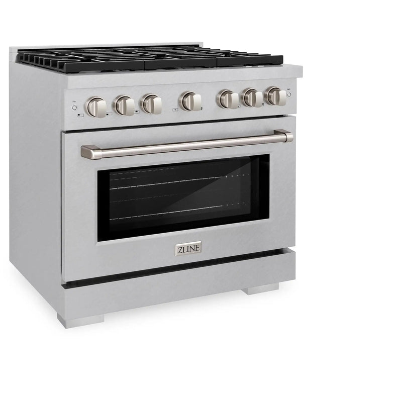 ZLINE 36"Paramount Dual Fuel Range DuraSnow® Stainless Steel SDRS-36 by Farmhouse Kitchen and Bath