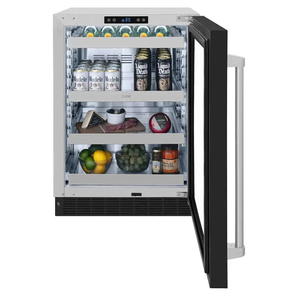 ZLINE 24" Touchstone 151 Can Beverage Fridge Black Matte Glass Door RBSO-BLM-24 by Farmhouse Kitchen and Bath