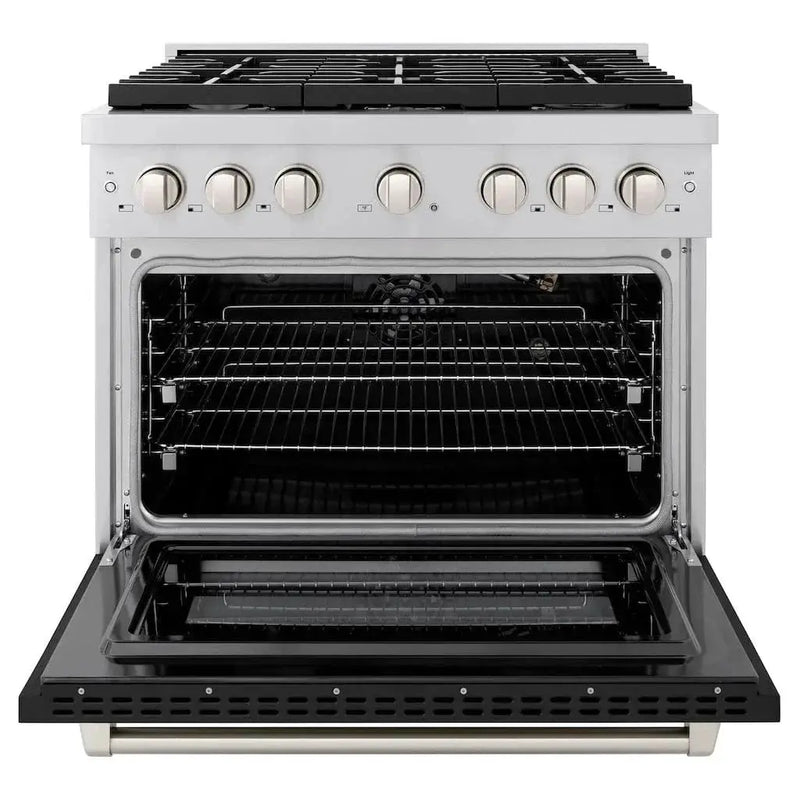ZLINE 36" Gas Range, Convection Gas Oven, Stainless Steel,Matte Black SGR-BLM-36 by Farmhouse Kitchen and Bath
