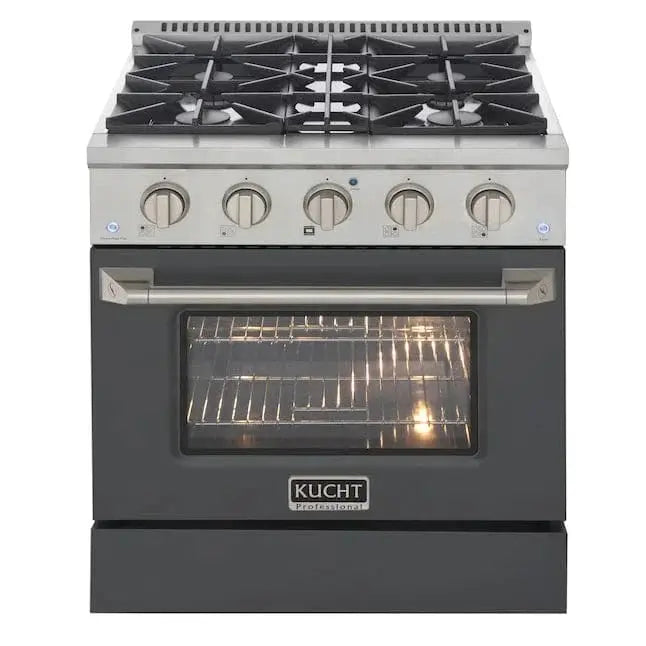Kucht 30" Propane Range, Stainless Steel, Grey Oven Door, KNG301/LP-GR by Farmhouse Kitchen and Bath