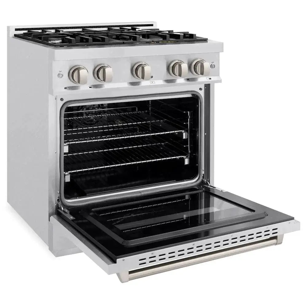 ZLINE 30" Dual Fuel Range, Gas Cooktop, Electric Convection Oven DuraSnow® Stainless Steel, CDRS-30 by Farmhouse Kitchen and Bath