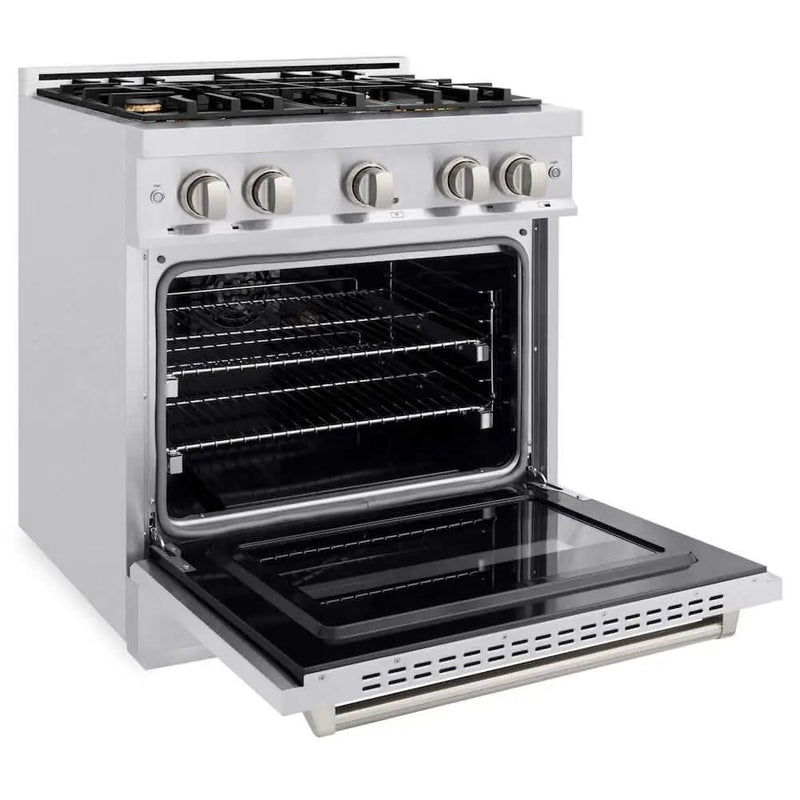 ZLINE 30" Classic Gas Range, Convection Gas Oven DuraSnow® Stainless Steel, Brass Burners CGRS-BR-30 by Farmhouse Kitchen and Bath