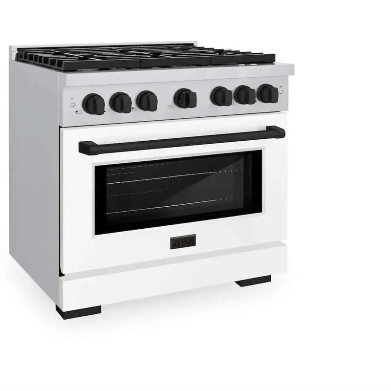 ZLINE 36"Gas Range, Convection Oven White, Matte Black, SGRZ-WM-36-MB by Farmhouse Kitchen and Bath