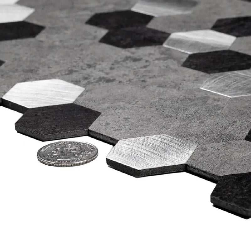 Silver 11x11 Honed Hexagon PVC Peel & Stick Tile (10 pack, 8.79 sq ft/case) by Apollo Tile