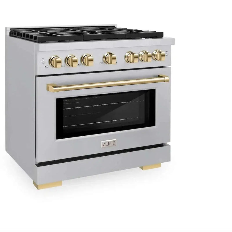 ZLINE 36"Gas Range, Convection Oven Stainless Steel, Gold, SGRZ-36-G by Farmhouse Kitchen and Bath