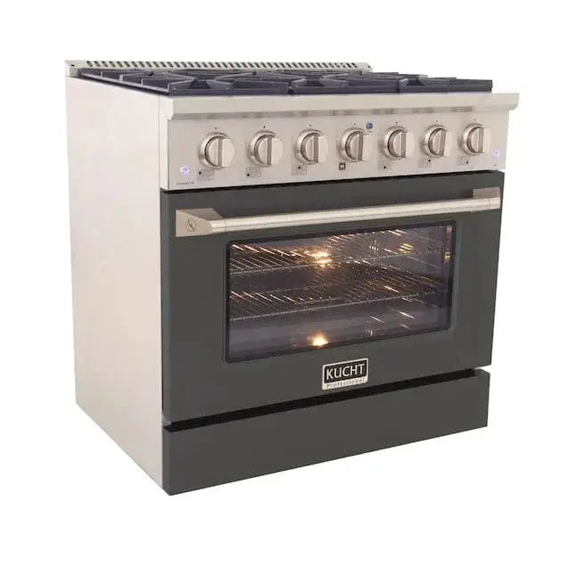 Kucht 36" Gas Range, Stainless Steel with Grey Oven Door, KNG361-GR by Farmhouse Kitchen and Bath